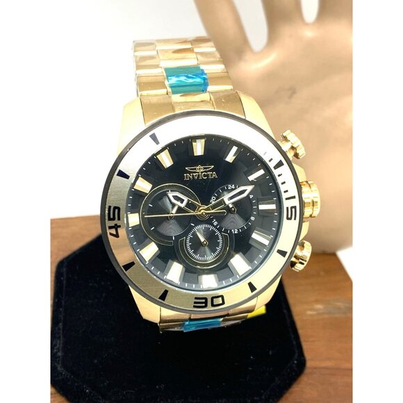 Invicta Mens Watch 22590 Pro Diver Chronograph Gold Tone Steel 48.5mm Black Dial - Picture 13 of 14